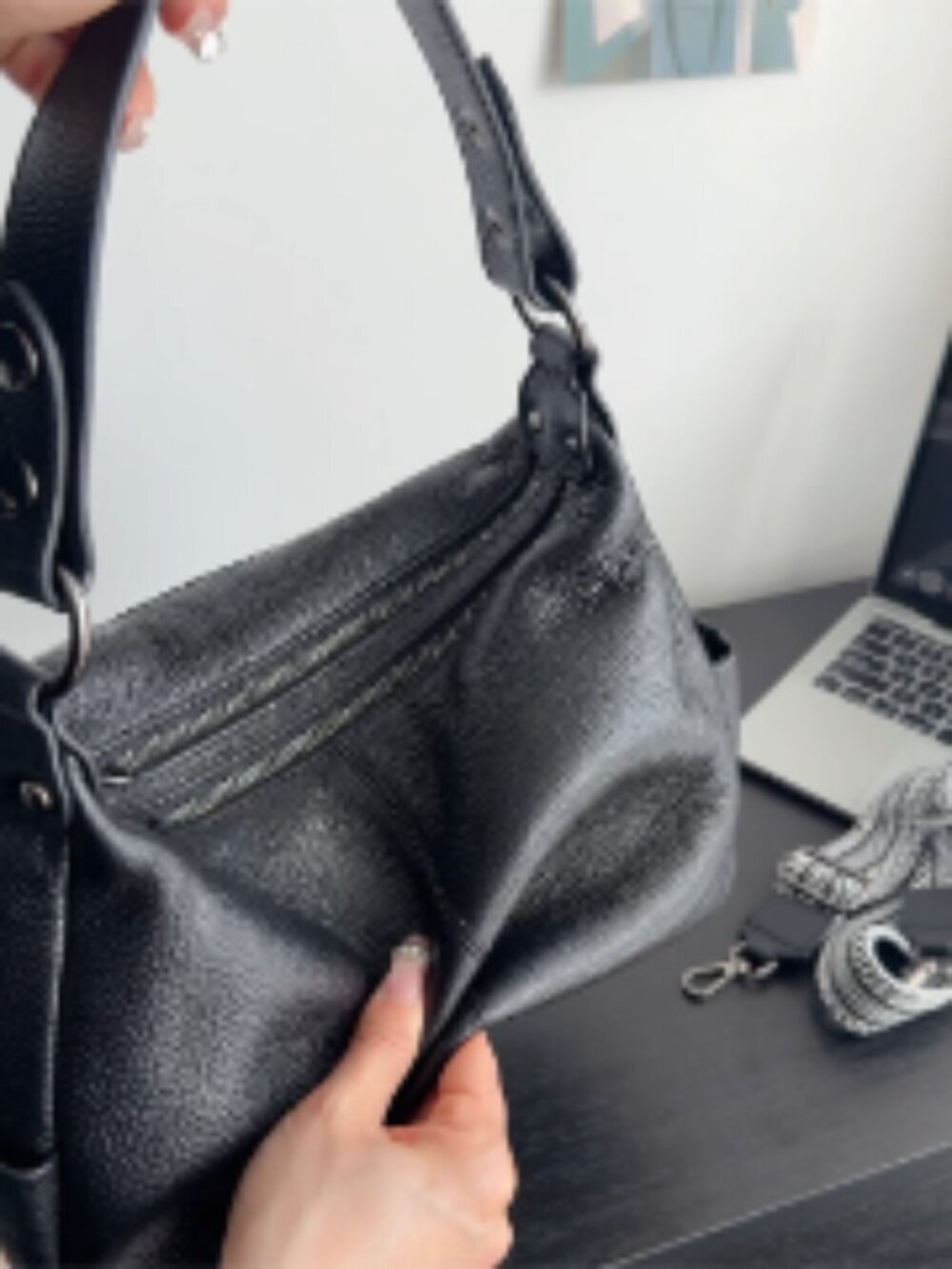 Genuine Leather Messenger Hobo Crossbody Bag with Adjustable Straps - Picture 7 of 7